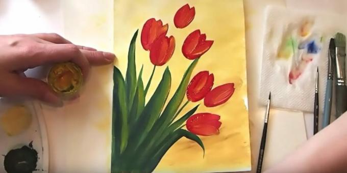 Come disegnare un mazzo di tulipani: aggiungi il giallo