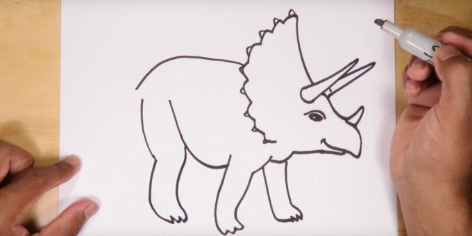 Come disegnare un dinosauro: raffigura la schiena, l'addome e la gamba