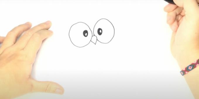 Come disegnare un gufo: disegna gli occhi e il becco