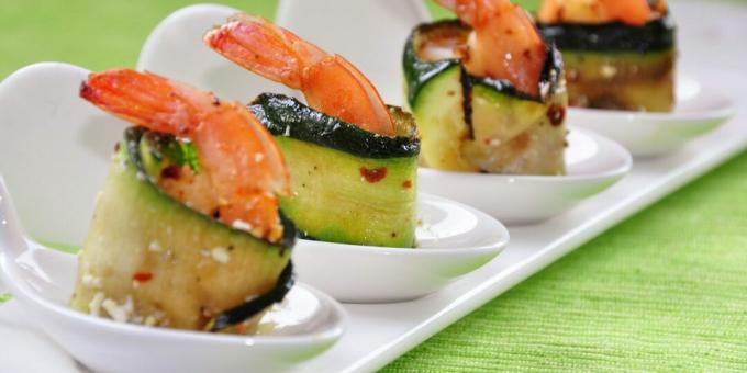 Involtini di zucchine con gamberi