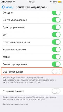 sistema di protezione dei dati in iOS 12: accesso limitato a USB