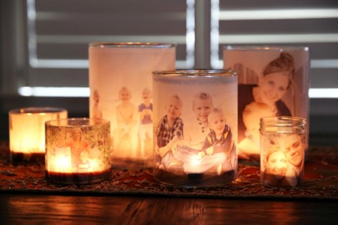 Come rendere il dono di un nuovo anno con le proprie mani: candelieri con le foto di famiglia