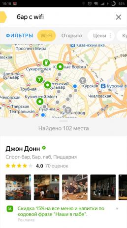 "Yandex. Mappa "della città: Cerca wi-fi