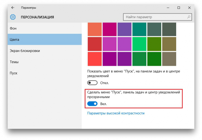 Configurare Windows 10: la trasparenza del menu di sistema