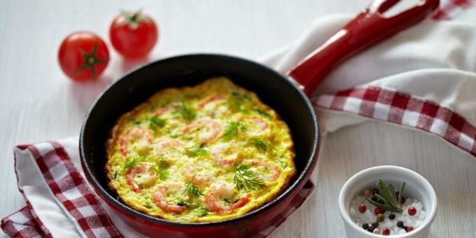 Frittata con gamberi e porri