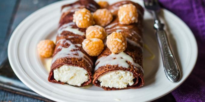 Pancake al cioccolato con ricotta e latte condensato