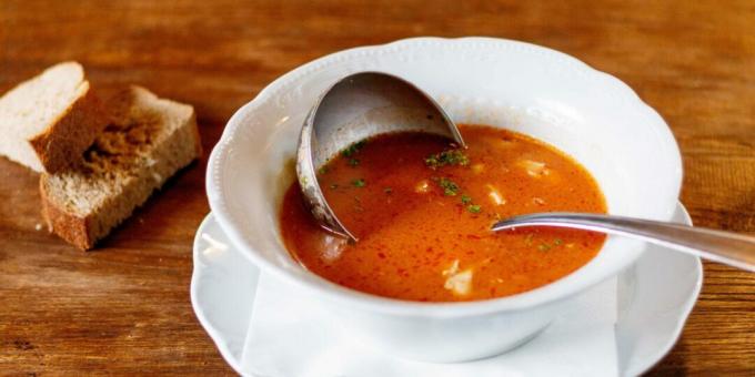 Zuppa di pomodoro con pesce gatto