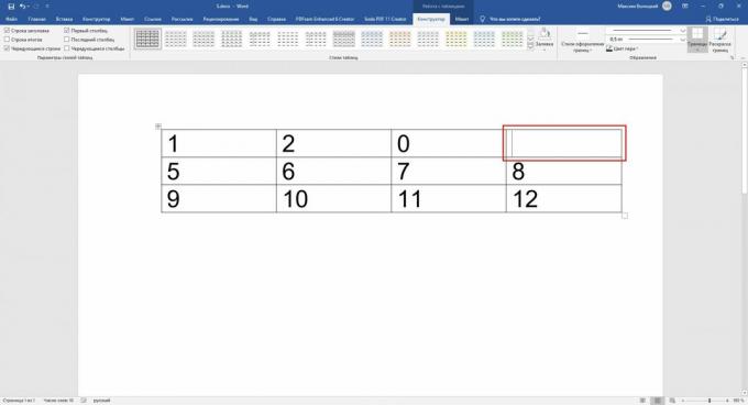 Come inserire una formula in una tabella di Word: posizionare il cursore