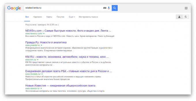 la ricerca in Google: Ricerca siti simili
