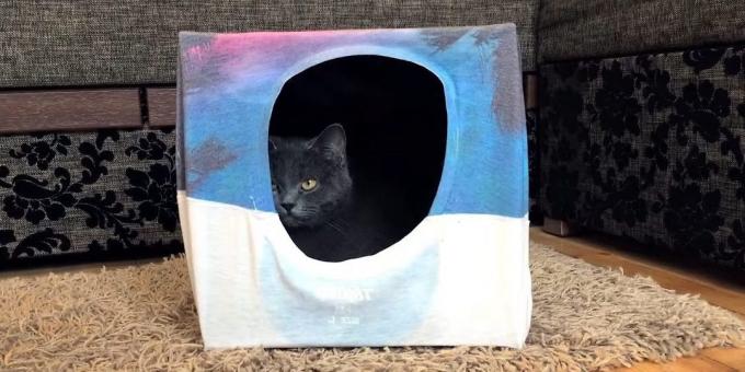 Come fare una casa per il gatto fuori dalla scatola e t-shirt con le loro mani