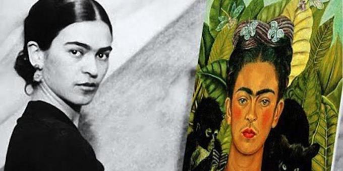 Frida Kahlo con il suo autoritratto