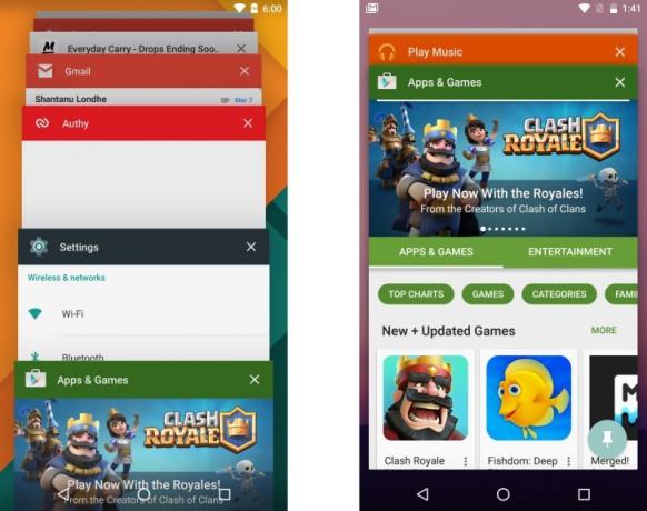 Android N. Nuova interfaccia del menu recenti applicazioni
