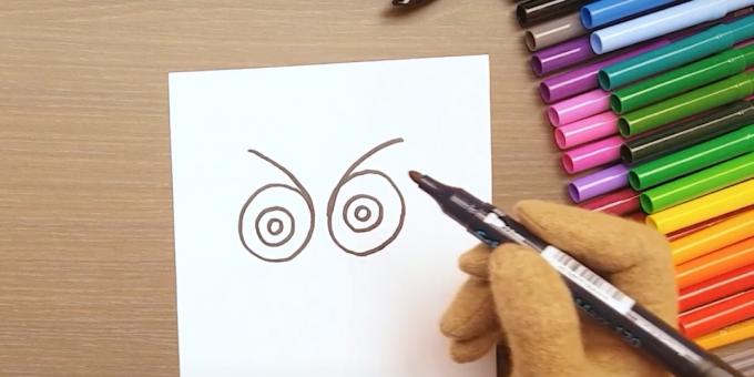 Come disegnare un gufo: disegna gli occhi