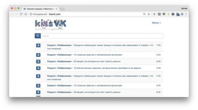 Programma per scaricare musica VKontakte: Bacio VK