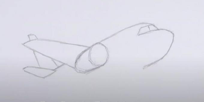 Come disegnare un aeroplano: raffigura il naso, la coda e l'ala