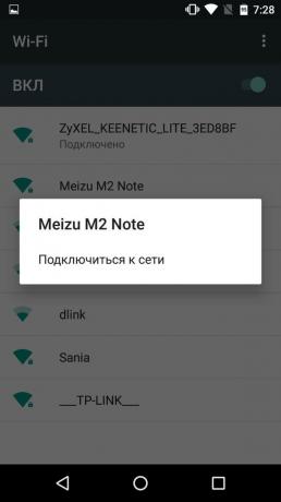 Come distribuire Internet dal telefono ad Android: collegare il Nexus 5 di Meizu M2 Nota su Wi-Fi