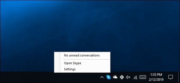 programma Skype UWP non prevede il menu "Esci da Skype»