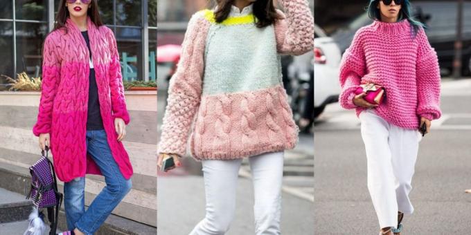 cardigan alla moda 2018-2019: maglione luminoso gonfio o cardigan