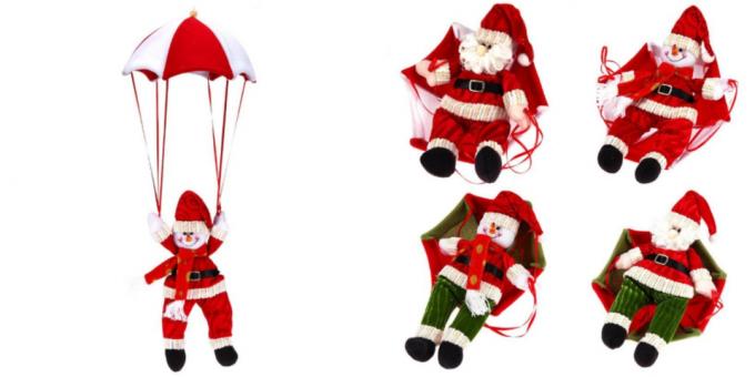 Babbo Natale e un pupazzo di neve su un paracadute