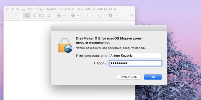Come fare un flash drive USB avviabile con MacOS: inserire la password di amministratore