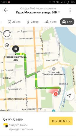 "Yandex. Mappa "della città: il taxi