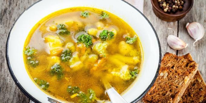 minestre: zuppa di piselli con cavolfiore