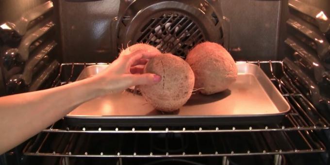 Come aprire una noce di cocco: mettere la frutta nel forno