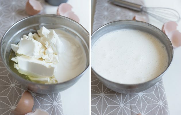 Casseruola di cagliata allo yogurt proteico: sbatti insieme formaggio, yogurt, dolcificante e proteine
