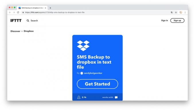 Azione Automazione con IFTTT ricette: stanno conducendo ufficiale messaggi SMS a Dropbox