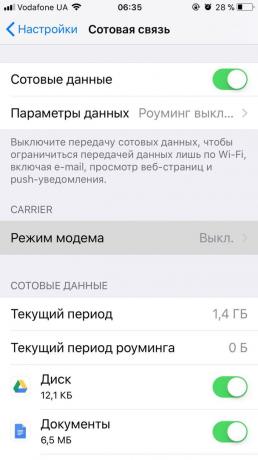 Come distribuire Internet dal telefono ad iOS: attiva la modalità "modem" tramite un interruttore