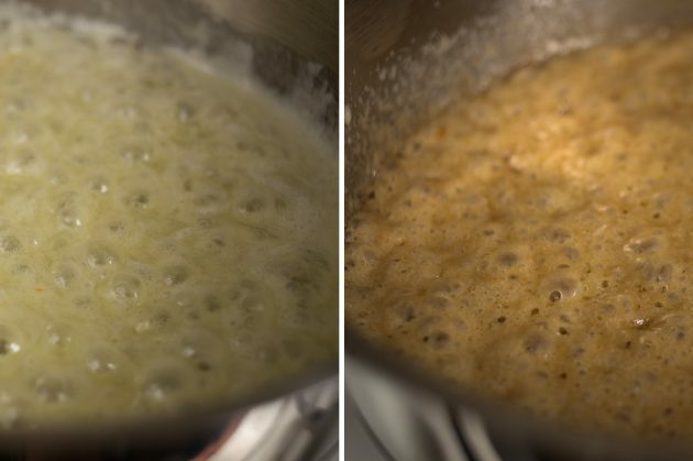 Come preparare le frittelle francesi: dopo 3-4 minuti, il caramello acquisirà una piacevole tonalità marrone dorato