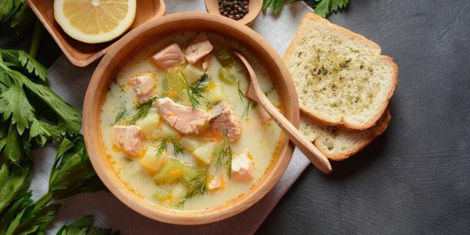 Zuppa di formaggio con pesce rosso