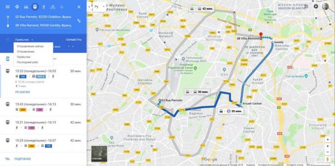 Google Maps. stima del tempo di arrivo