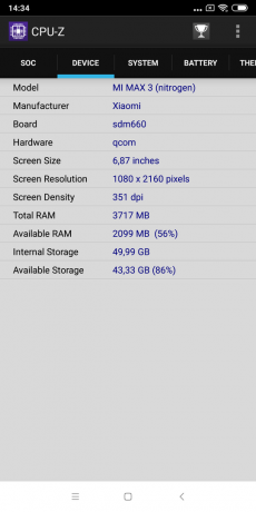 recensione Xiaomi Mi Max 3: CPU-Z