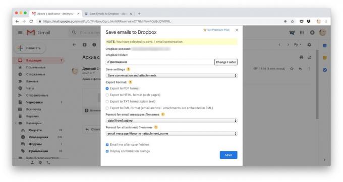 Modi per scaricare file a Dropbox: copiare l'intera lettera di Save email a Dropbox