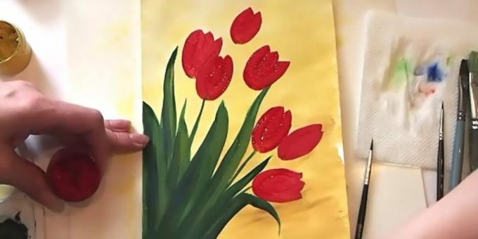 Come disegnare un mazzo di tulipani: dipingi il resto dei boccioli