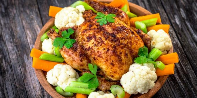 Come farcire il pollo: pollo ripieno con carote e sedano