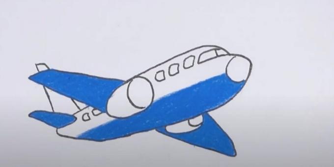 Come disegnare un aeroplano: cerchia il disegno e aggiungi il colore blu