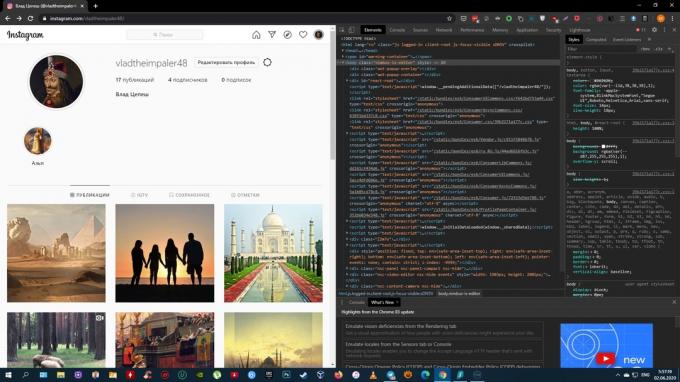 Come aggiungere una foto a Instagram da un computer: apri gli strumenti per sviluppatori