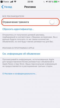 iPhone di Apple Configurazione: limiti Tracking Pubblicità