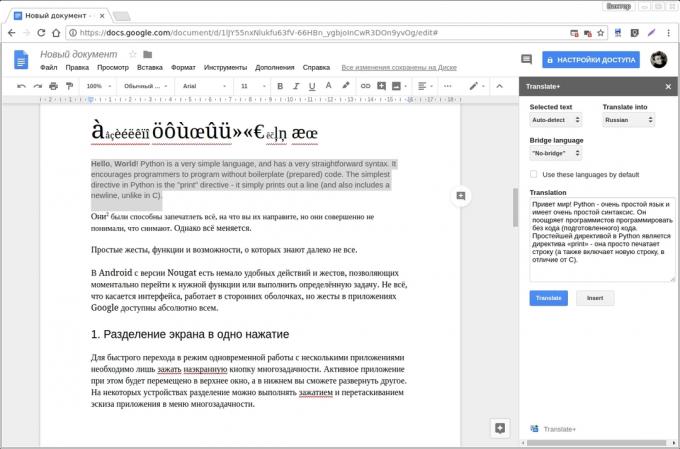 Google Docs componenti aggiuntivi: Tradurre +