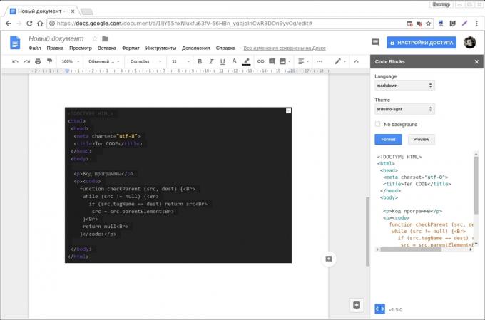Google componenti aggiuntivi di Documenti: blocchi di codice