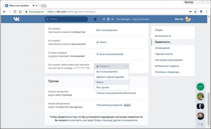 impostazioni di privacy VKontakte. Chi può trovarmi quando si importano i contatti in base al numero di telefono