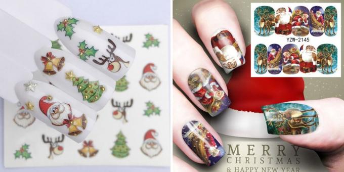 Prodotti con AliExpress per creare un'atmosfera di Capodanno: Adesivi sul design unghie chiodo di Natale