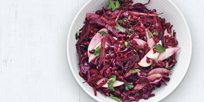 Insalata di barbabietole e cavoli, mele e melagrana