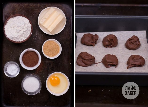 Preparare gli ingredienti per i biscotti al cioccolato fondente: 