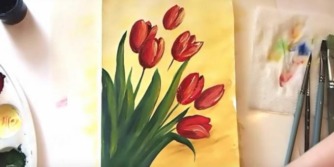 Come disegnare un mazzo di tulipani: aggiungi il colore bordeaux