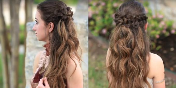 Acconciature per capelli lunghi: capelli sciolti con le trecce di volume