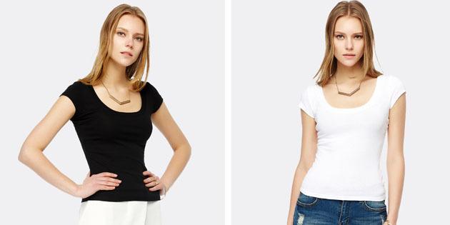 delle donne di base t-shirt da negozi europei: Plain T-shirt con collo a forma di U