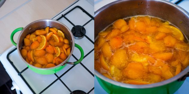 Marmellata di albicocche e arance: mettete la pentola sul fuoco